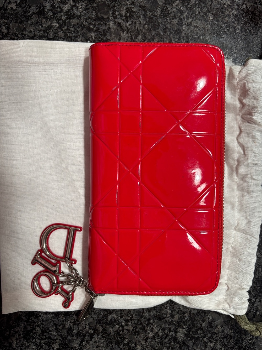 Dior Patent Zip Wallet with Charm